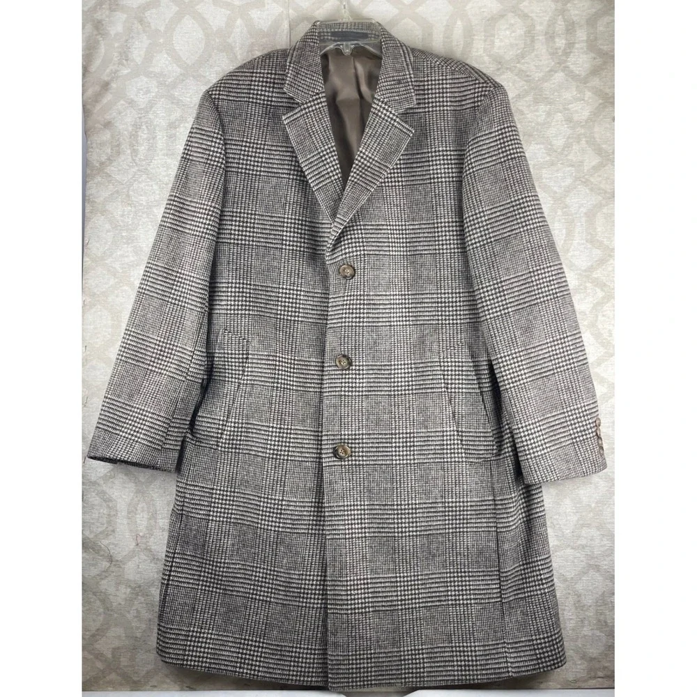 Lauren Ralph Lauren Black Label Men Gray Glen Plaid Wool Blend Overcoat Coat 44R